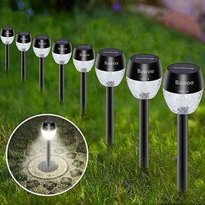 Bawoo Lampe Solaire Extérieure LED Jadin Sol Décoration Sans Fil 8pcs Lampes Torches Etanche Eclairage Solaire Extérieur Pour Chemins Pelouse - Blanc froid
