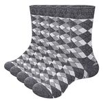 YUEDGE Mens Argyle Dress Socks Breathable Mid Calf Cotton Socks Basic Everyday Socks for Men Size 6-10, Multipack, 5 Pairs Grey