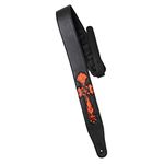 Walker & Williams CVG-23-BB Handmade Black On Black Padded Guitar Strap With Red Leather Hand Tooled Christian Cross Design For Acoustic, Electric, And Bass Guitars