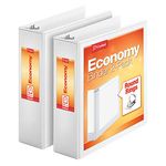 Cardinal Economy 3 Ring Binder, Binders for School and Office, Durable 3 Inch, Presentation View, White, Holds 625 Sheets, Nonstick, PVC Free, 2 Pack of Binders (79530)