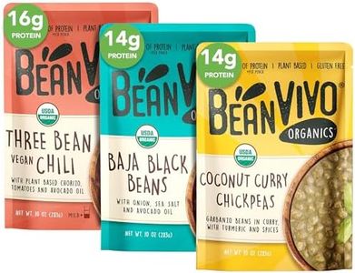 BeanVIVO - Variety 3 Pack (10 oz each) - Organic Baja Black Beans, Three Bean Vegan Chili, Coconut Curry Chickpeas - Seasoned & Ready to Eat, Plant Protein, Vegan, Gluten Free, Microwaveable, Instant Meals