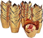 Sparkle and Bash 100 Pack Tulip Cupcake Liners for Baking, Gold Foil Muffin Liners for Baking and Decor (3.25 x 2.8 Inches)