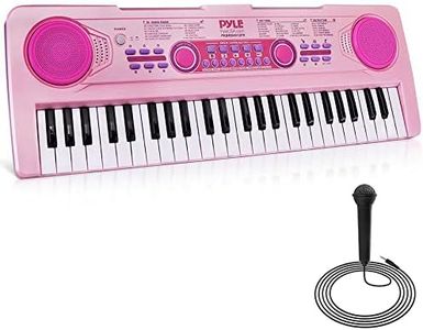 Pyle, 49, Electric Keyboard Piano, Music Keyboard-49 Keys, Karaoke Fun, Rechargeable Battery, Wired Microphone, 100 Tunes, 50 Demos, Aux Input, Compact Design, (PKBRD4912PK)