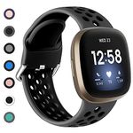 Dirrelo Strap Compatible with Fitbit Versa 3 Strap/Fitbit Sense Strap/Fitbit Versa 4 Strap/Fitbit Sense 2 Strap, Soft Silicone Sport Breathable Replacement for Versa 3/Versa 4/Sense 2, L Coal/Black