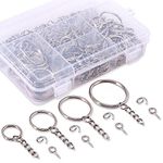 Swpeet 300Pcs Silver Key Chain Rings Kit, 100Pcs Keychain Rings and 100Pcs Jump Ring with 100Pcs Screw Eye Pins Bulk for Jewelry Findings Making - 3/5 Inch, 4/5 Inch, 1 Inch, 6/5 Inc