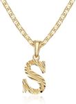 Barzel 18K Gold Plated Initial Necklace with Diamond Cut Initial,18" Chain with 2" Extension, Waterproof, High Polish Finish, Made in Brazil (S)