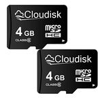 Cloudisk 2Pack Micro SD Card 4GB Flash Memory Card C6 Micro SDHC with SD Adapter, TF-Black-2