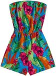 SweatyRocks Women's Off Shoulder Floral Print Playsuit Strapless Romper Short Jumpsuit Green and Blue X-Small
