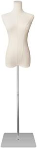 SHAREWIN Dress Form Mannequin Body Female Beige Linen Fabric Manikin Torso with Detachable Adjustable Height 50”-70” High Slim Body Stability Silver Metal Stand