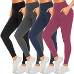 FULLSOFT 4 Pack Leggings for Women-No See-Through High Waisted Tummy Control Workout Yoga Pants(4 Pack Black,Navy Blue,Grey,Pink(with Pockets) Small-Medium)