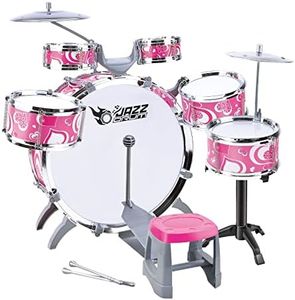 KIDBOT Kids Jazz Drum Set with 6 Drums,10Pcs Kids Musical Enlightenment Toy with Chair Musical Instrument Educational Toy for Toddler,Pink