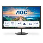AOC Q32V4 - 32 inch QHD Monitor, 75Hz, 4ms, IPS, Adaptive Sync , speakers , FlickerFree (2560x1440@ 75Hz, 250 cd/m², HDMI 1.4 x 2, DisplayPort 1.2 x 1),BLACK
