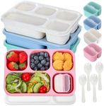 Lunbxx Snack Box Containers for Adults，4 Pack Bento Lunch Box for Adult & Kids, 5 Compartment Adult Lunchable Containers with Utensils, Sauce Jar, 44 Oz/1300ML Large Size (Wheat)