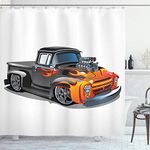 Ambesonne Manly Decor Collection, Cartoon Hot Rod Car Truck Antique Old Model Automobile Transport Nostalgia Image, Polyester Fabric Bathroom Shower Curtain, 84 Inches Extra Long, Orange Grey