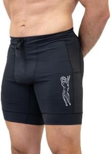 Sprints Mens Flexion 8" Half Tights with Pockets & Drawcord (US, Alpha, Medium, Regular, Regular, Stealth Black)
