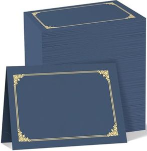 HAUTOCO 120 Pack Certificate Holders, Navy Blue Diploma Holders, Document Award Covers Certificate Folders with Gold Foil Border for 8.5x11 Letter Size