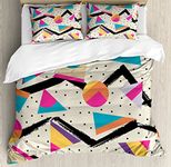 Ambesonne Indie Duvet Cover Set, Eighties Memphis Fashion Style Geometric Abstract Colorful Design with Dots Funky, Decorative 3 Piece Bedding Set with 2 Pillow Shams, Queen Size, Cream Pink