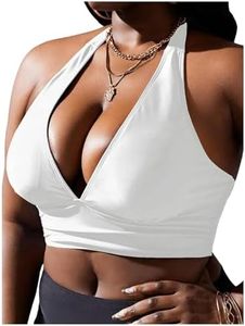 MakeMeChic Women's Plus Size Halter Bikini Top Tie Back Beach Bathing Suit Swimsuit Tops White X-Large Plus