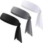 Aryan Hosiery Cotton Tie Sport Headbands for Men & Women | Sweatband for Gym | Unisex Head Band for Exercise, Fitness, Workout, Tennis, Cycling, Badminton & Other Sports (Black,Grey,White)