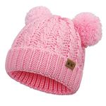 Baby Girls Bobble Hat - Toddler Winter Beanie Hats Kids Warm Knitted Beanies Double Pom Pom Hats Bonnet Cap for Children Boys Girls 1-6Y Pink