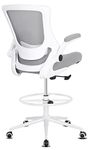 Misolant Tall Office Chair, Drafting Chair for Standing Desk, Standing Chair with Adjustable Lumbar Support, Flip-up Arm and Move Footrest Ring, High Office Chair Light Gray