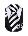 Barry.Wang Stripe Men Ties Set Classic WOVEN Necktie with Handkerchief Cufflinks Formal White and Black