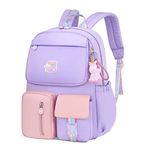 WYCY Backpack for Girls Cute Unicorn Pendant Girls Backpack for School Water Repellent Kawaii Backpack for Teen Girls Color Matching Girls School Bag (Purple)