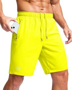Men's Athletic Running Shorts with Zipper Pockets Quick Dry 7"/ 5"/ 9" Workout Gym Shorts for Basketball Hiking(Fluorescent Yellow,9XS)