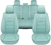 INCH EMPIRE Seat Cover 5 Seats Full Set Universal Fit for Most Vehicle Sedan SUV Truck Pickup Airbag Compatible Synthetic Leather Car Seat Cushion Protector All Weather Adjustable (Eggshell Blue Line)