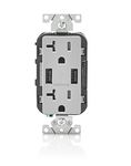 Leviton T5832-GY 20-Amp USB Charger/Tamper Resistant Duplex Receptacle, Gray, 1-Pack