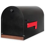 Ilyapa Black Modern Mailbox Post Mount - Mailboxes for Outside - Heavy Duty Metal Mail Box with Black Door and Wood Grain Trim - Powder Coated Steel - All Weather Resistant - Mid Century Style