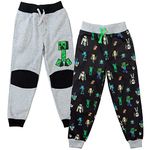 Minecraft Mobs Creeper Steve Alex Big Boys Fleece 2 Pack Jogger Pants Grey/Black 10-12