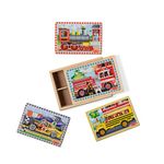 Melissa & Doug Vehicles 4-in-1 Wooden Jigsaw Puzzles in a Storage Box (48 pcs) - Toddler , Fire Truck Puzzles For Kids Ages 3+[Design may vary]