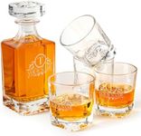 Personalized Whiskey Decanter Set for Men - 8 Engraved Design Options - Crystal Decanter Set for Liquor Lovers with 4 Glasses and Thank You Card Included - Customized Gift for Him