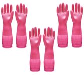 Pink Multipurpose Waterproof Rubber Gloves for Kitchen, Dishwashing & Gardening - Reusable, Non-Slip, Latex-Free Scrubbing Gloves for Household Cleaning, Pet Care & Painting- 15 INCH. (3 PAIR)