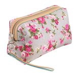 Washable And Durable, Nylon Beauty And Make Up Cosmetics Pouch/Bag/Case for Makeup Utensils And Toiletries With Pink Roses Design By VAGA