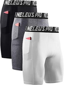 NELEUS Men's Compression Short with Pocket Dry Fit Yoga Running Shorts Pack of 3, 6063 Black/Grey/White,3 Pack, Medium