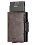 VULKIT Credit Card Holder RFID Blocking Leather Automatic Pop Up Wallet Magnetic Wallet Double Card Case for Men and Women Espresso