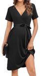 Ekouaer Women Short Sleeve Maternity Dress V Neck Nursing Dresses Outfit Ribbed Knit Pregnancy Loungewear Soft Breastffeeding Clothes with Pocket Black M