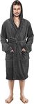 NY Threads Luxury Men’s Hooded Dressing Gown Super Soft Men’s Fleece Robe Cozy Hooded Plush Loungewear, Large, Dark Grey