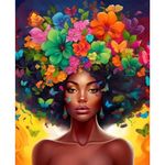 DIY African Woman Paint by Numbers for Adults Beginner, Flowers and Girl Paint by Number Kits on Canvas with Paintbrushes and Acrylic Pigment Arts and Crafts for Home Decor Gifts 16x20 inch