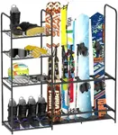 Freestanding Ski Rack for Garage - Stores 4 Pairs of Skis, Adjustable Ski Boot Holder, Organizes Skis, Boots, Poles, Goggles, Helmets & Gear, Ideal for Garage, Shed, Basement, Ski Enthusiasts