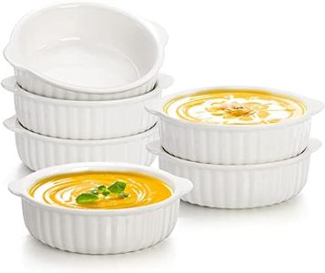 Mezchi 6 Pack Porcelain Ramekins with Handles, 14 Oz Ceramic Creme Brulee Souffle Baking Dishes Bowl, French Onion Soup Bowls for Ramen, Stew, Lava Cakes, Dishwasher, Oven, Microwave Safe, White