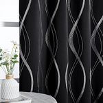 NICETOWN Black Out Curtains for Small Window - Foil Printed Wave Lines Thermal Insulated Blackout Panels/Drapes for Bedroom Kitchen Loft Cafe (2 Panels, 42 inches Wide by 63 inches Long)