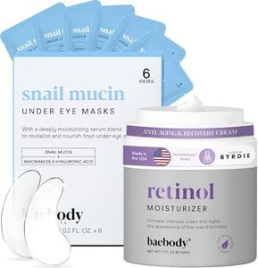 Baebody Advanced Snail Mucin Under Eye Masks (6 Pairs) & Retinol Face Moisturizer for Women and Men - Anti Aging Face Cream