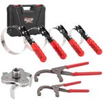 Spurtar Swivel Oil Filter Wrench Set of 7, Adjustable Wrench 2-3/4" to 5-1/4" (70-133mm), 9" & 12" Universal Oil Filter Pliers, 3-Jaw Oil Filter Removal Tool for 4S Shop Auto Repair Mechanic DIY