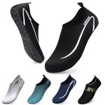 Swim Water Shoes Aqua Socks Barefoot for Sea Beach Swimming Shoes Pool Ladies Women Mens Black Line 9/10 UK