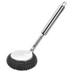 OXSAM Dish Scrubber Brush, ‎Stainless Steel Scrubber with Long Wool Handle for Dishes Cookware Cleaning, Steel Sponge Ball Brush (Pack of 2)