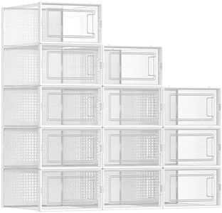 SONGMICS Shoe Boxes, Pack of 12 Shoe Storage Organizers, Stackable Clear Plastic Boxes for Closet, Sneakers, 9.1 x 13.1 x 5.6 Inches, Fit up to US Size 11, Transparent and White ULSP12SWT