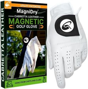 Men's Premium Cabretta Leather Golf Glove for Right-Handed Golfers (Fits Left Hand) w/Magnetic Strap, Hangs on Carts & Clubs, MagniDry Tech Stays Fresh, Dry, and Comfortable